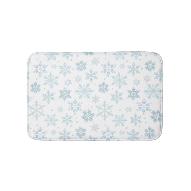 Winterblaue Schneeflocken Badematte (Vorderseite)
