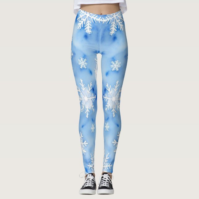 Winterblaue Schneeflocken/Multiprint-Leggings Leggings (Vorderseite)