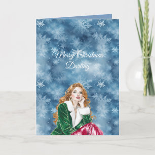 Winterblaue Schneeflocken Weihnachtsrote Kopf Mädc Karte