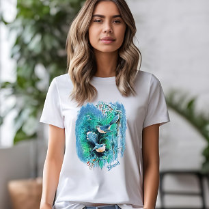 Winterblaue Vogelmalerei mit Text T-Shirt