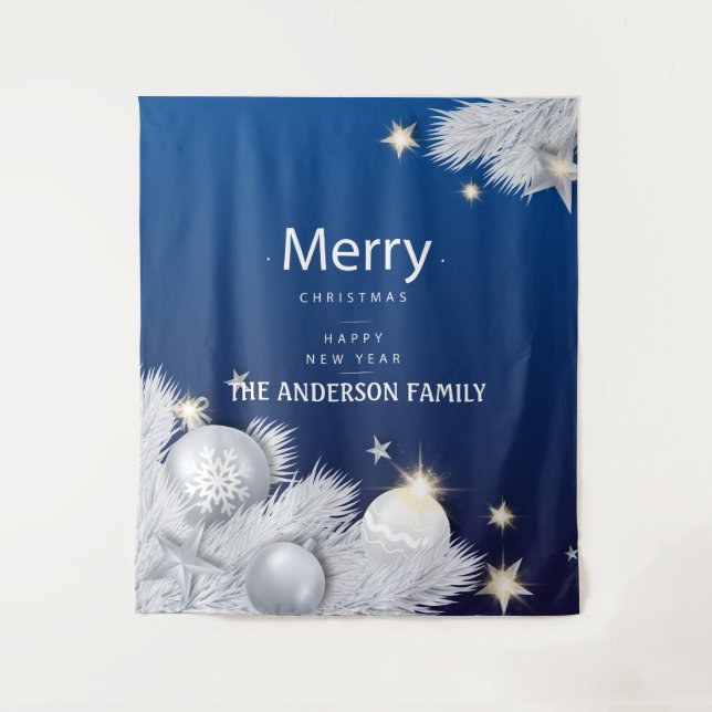 Winterblaue Weihnachtssterndekorationen Wandteppich (Vorderseite)