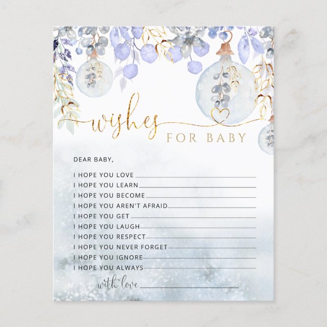 Winterblaue Wünsche für die Babykarte (Vorderseite)