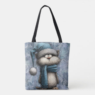 Winterblauer Weihnachtskatze mit Hut und Schal