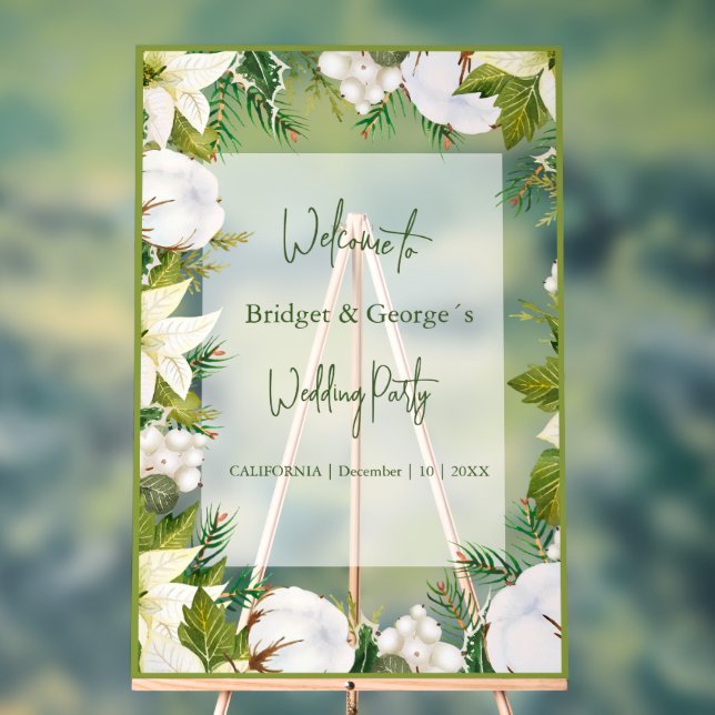 Winterblumengrün Mattiert Hochzeit Willkommen Acrylschild (Neutral)