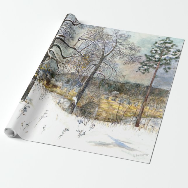 Winterbrücke Aquarellmalerei Geschenkpapier (Ungerollt)