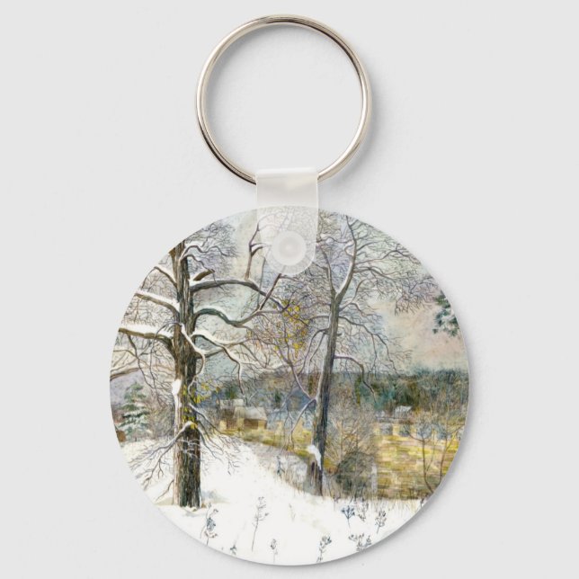 Winterbrücke Aquarellmalerei Schlüsselanhänger (Vorderseite)