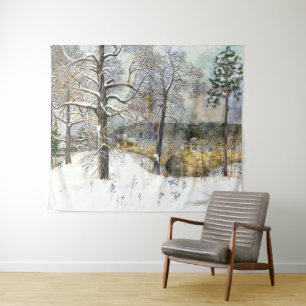 Winterbrücke Aquarellmalerei Wandteppich