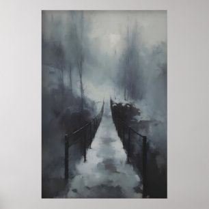 Winterbrücke über einen gefrorenen Bach, gotisch s Poster