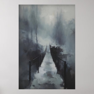 Winterbrücke über gefrorenen Bach, gotisch schneeb Poster