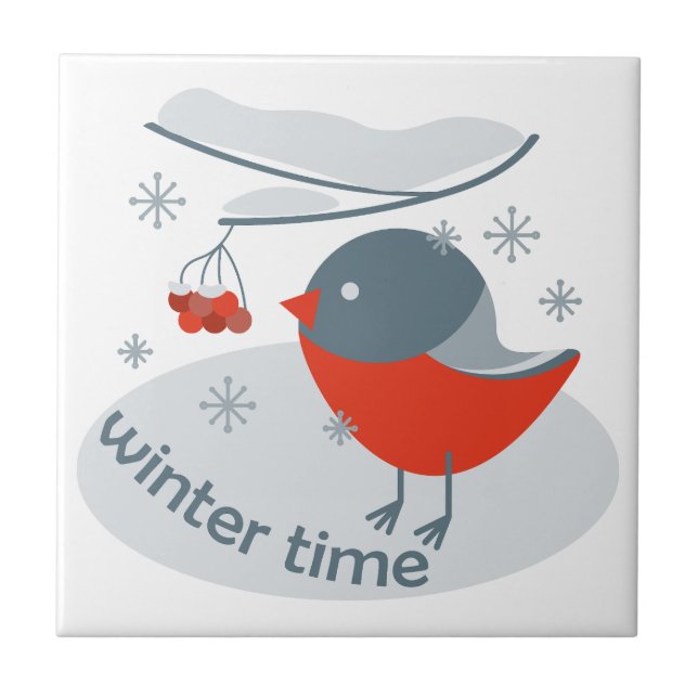 Winterbullfinkenvogel und Rowan Beeren Fliese (Vorderseite)