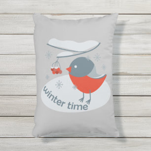 Winterbullfinkenvogel und Rowan Beeren Kissen Für Draußen