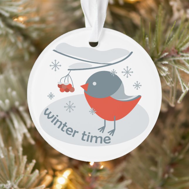 Winterbullfinkenvogel und Rowan Beeren Ornament (Baum)