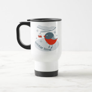 Winterbullfinkenvogel und Rowan Beeren Reisebecher