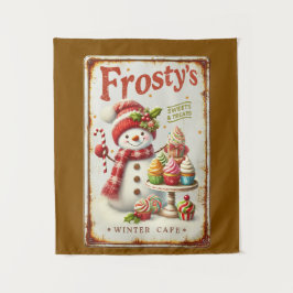 Wintercafé Weihnachtsschneemann coole rustikale Ku Wandteppich