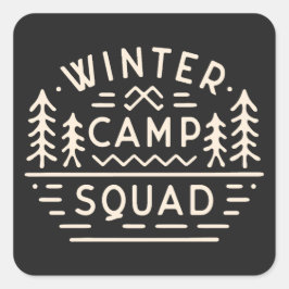 Wintercamp Camping trip squad Berge Retro Quadratischer Aufkleber
