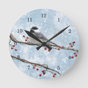 Winterchickadee-Wanduhr Runde Wanduhr