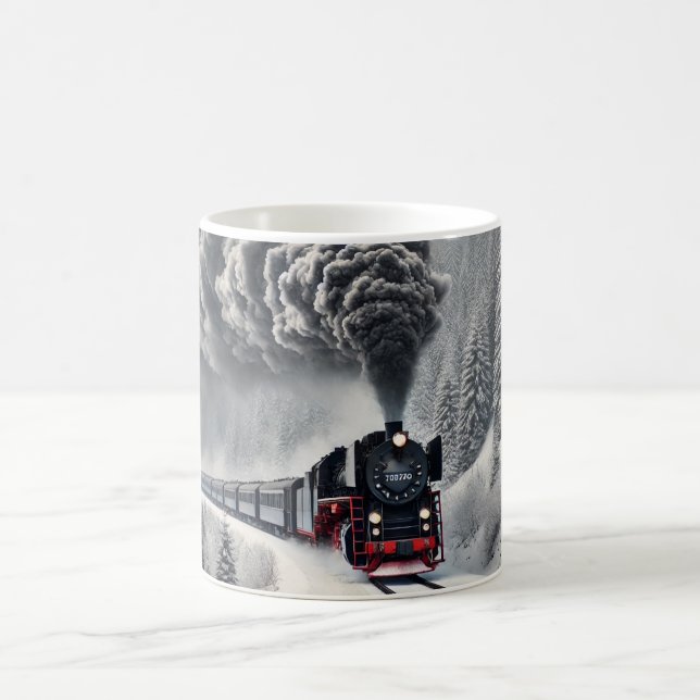 Winterdampfzug - Klassische Vintage Lokomotive Kaffeetasse (Mittel)