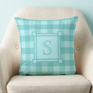 Winterdekor Aquamarin Buffalo Kariertes Monogramm Kissen