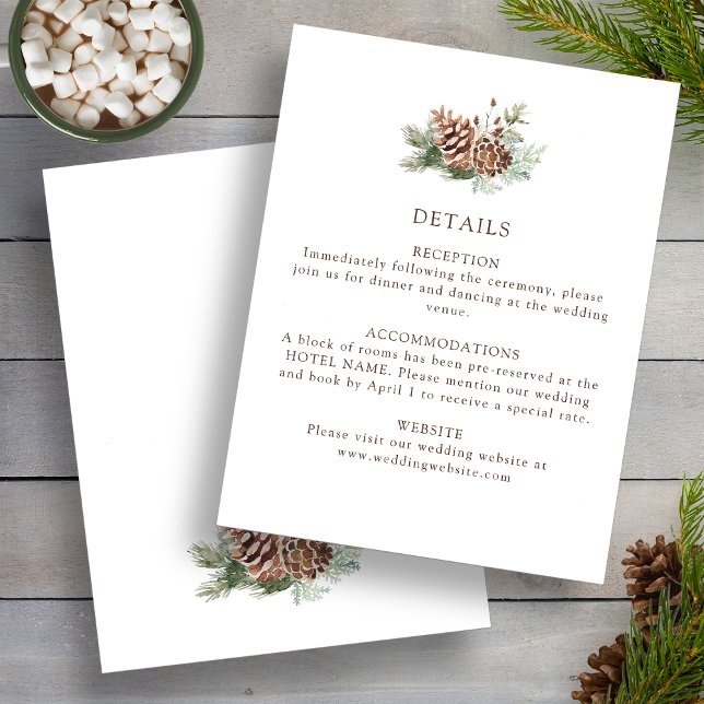 Winterdetails Hochzeit Begleitkarte (Elegant Pinecone Winter Details Wedding Enclosure Card by Painted Paperie
)