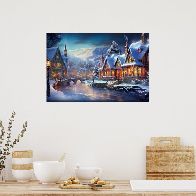 Winterdorf-Illustration Poster (Küche)