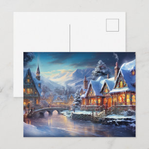 Winterdorf-Illustration Postkarte