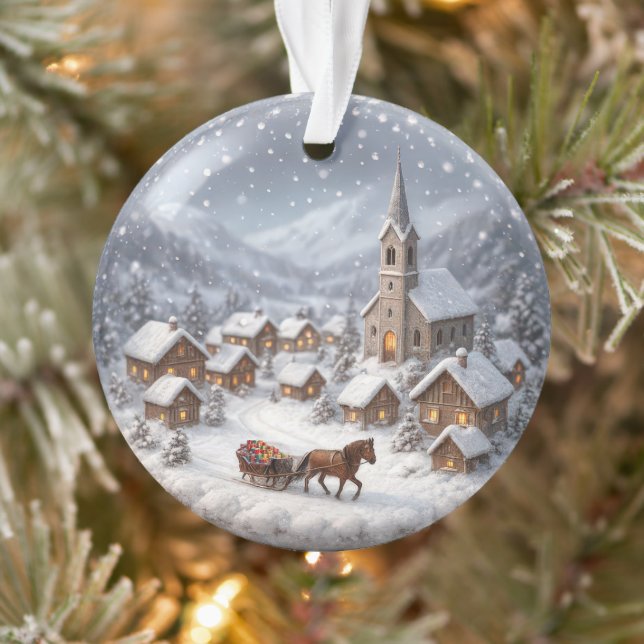 Winterdorf in einem Bergtal Ornament (Baum)