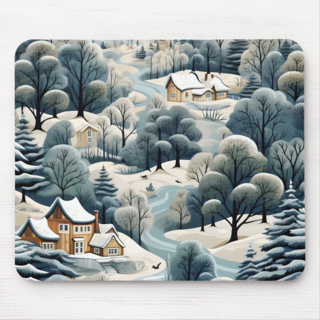 Winterdorf Landschaft Mousepad (Vorne)