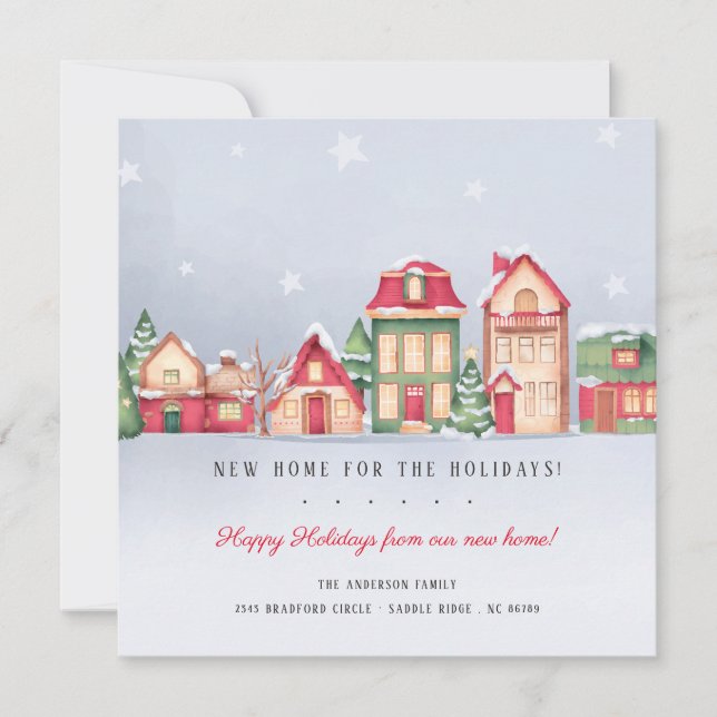 Winterdorf Neue Zuhause für Weihnachten im Urlaub Einladung (Vorderseite)