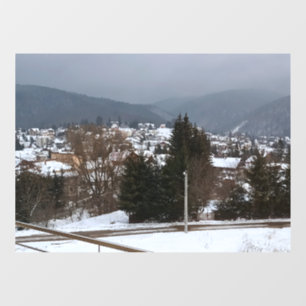Winterdorf Panorama - ländliche Landschaft Rumänie Fensteraufkleber