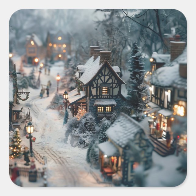 Winterdorf Quadratischer Aufkleber (Vorderseite)