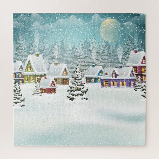 Winterdorf: Schneelandschaft Puzzle (Vertikal)