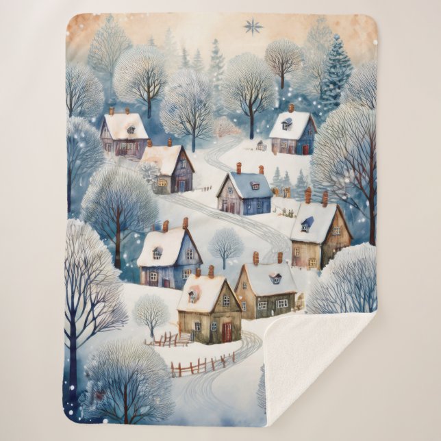 Winterdorf-Szenendesign Sherpadecke (Vorderseite)