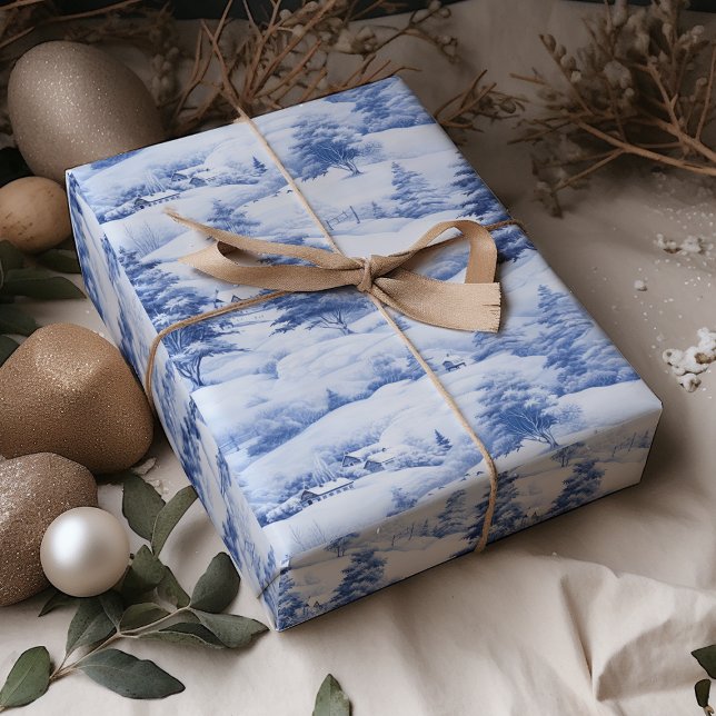 Winterdorf Wasserfarbe Weiße Weihnachten Moderne Geschenkpapier (Von Creator hochgeladen)