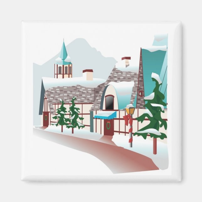 Winterdorf zu Weihnachten Magnet (Vorne)