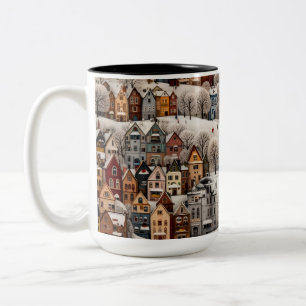 Winterdorfszene Cozy Schneestadt  Zweifarbige Tasse