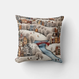 Winterdorfszene Cozy Snowy Town Kissen