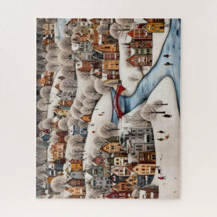 Winterdorfszene - malerisches, verschneites Städtc Puzzle