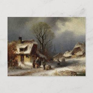 Winterdorfszene - Winterliche Dorszene Postkarte