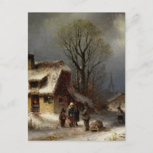 Winterdorfszene - Winterliche Dorszene Postkarte