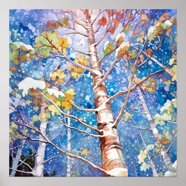 Winterdruck, Schneebäume, Winterwunderland Poster (Vorne)