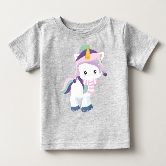 Wintereinhorn, Niedliches Einhorn, Zaubereinhorn,  Baby T-shirt (Vorderseite)
