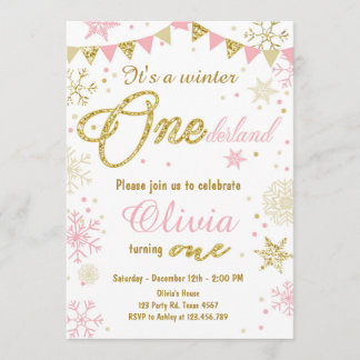 Wintereinladung zum Geburtstag von Onederland Pink Einladung