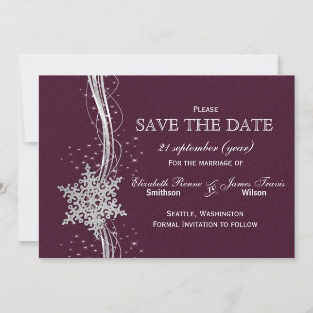 Wintereinladungen Fuchsia und Silber Save The Date (Vorderseite)