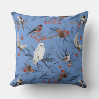 Winterende Perching Birds Owls Pine Booughs Kissen