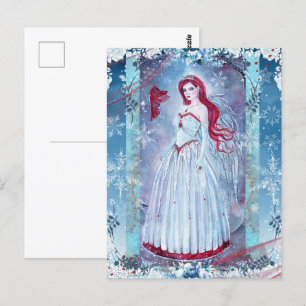 Winterengel mit Kardinal-Fantasie-Kunstdruck Postkarte