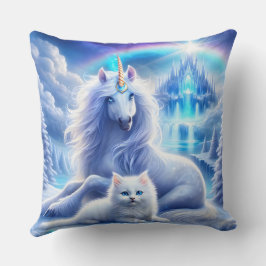 Winterfantasie mit schönem Einhorn und Kitten Kissen