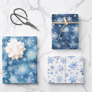 Winterfarbe Blau und Weiße Schneeflocke Geschenk Geschenkpapier Set