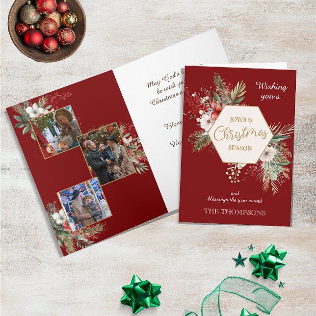 Winterfarbe Blume Rot 3 Foto Weihnachten Karte (Von Creator hochgeladen)