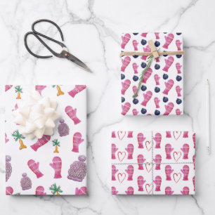 Winterfarbe Illustration Rosa Geschenkpapier Set