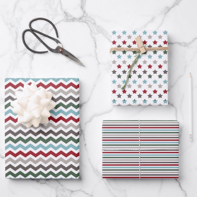 Winterfarbenwrapping Paper Sheets Set 3 Geschenkpapier Set (Vorderseite)